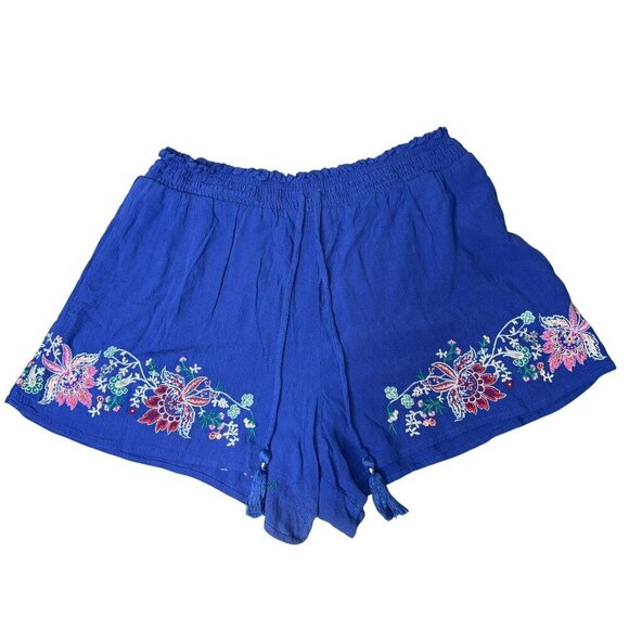 American Eagle Outfitters Women's Small Blue Embroidered Pull-On Shorts - Picture 1 of 10